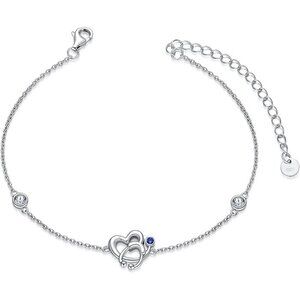 Simulated Sapphire Stethoscope 925 Silver Heart Charm Bracelet with Birthstone